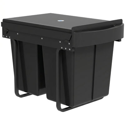 HOMCOM Pull Out Bin, Kitchen Under Sink Bin with 2 Removable Compartments, Smooth Glide, Black