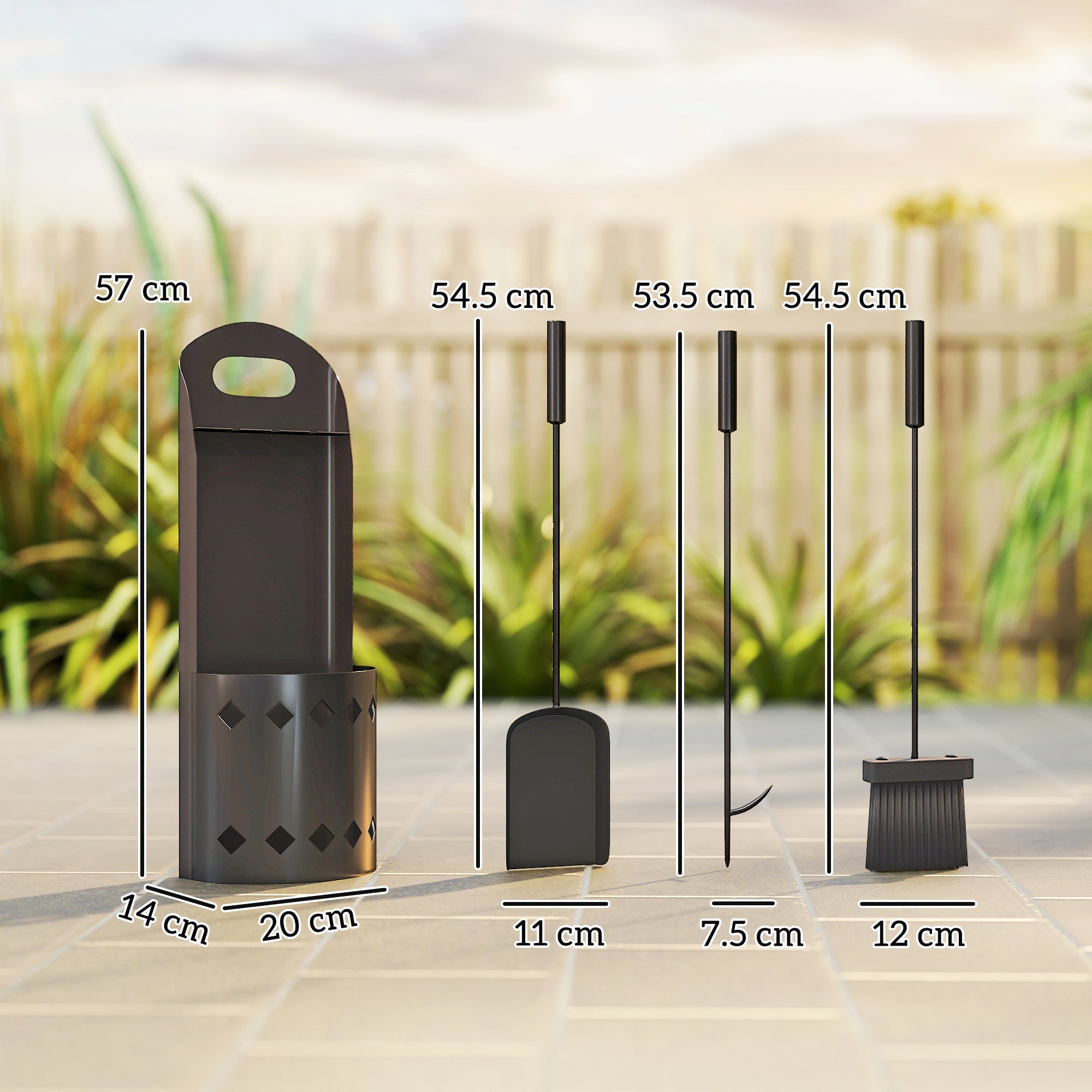 Outsunny 4 Pieces Fireplace Companion Set, Metal Fireplace Accessories Fireside Companion Set with Broom, Shovel, Poker, Bucket, Black