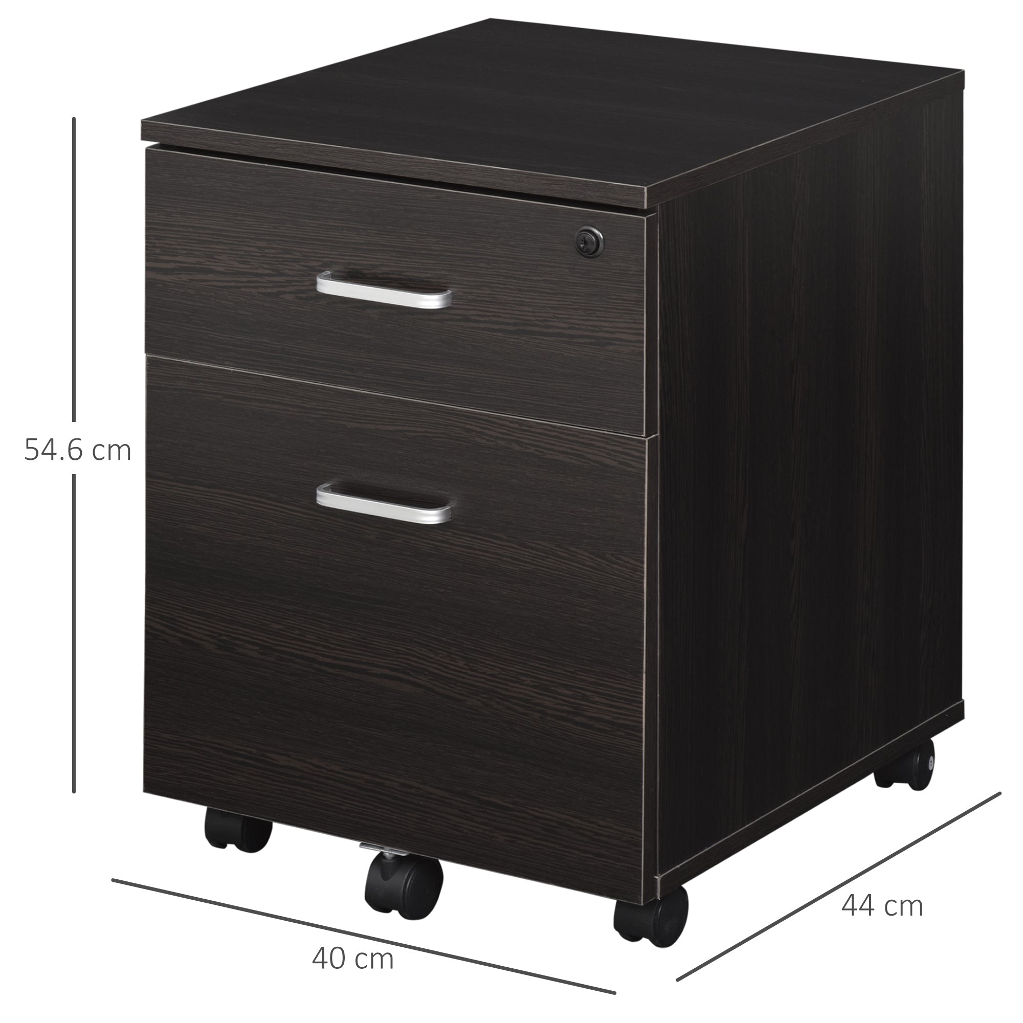 Vinsetto 2-Drawer Locking Office Filing Cabinet w/ 5 Wheels Rolling Storage Hanging Legal Letter Files Cupboard Home Organisation Black Wood Grain 