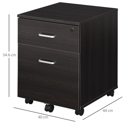 Vinsetto 2-Drawer Locking Office Filing Cabinet w/ 5 Wheels Rolling Storage Hanging Legal Letter Files Cupboard Home Organisation Black Wood Grain 
