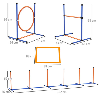 PawHut Dog Agility Training Equipment with Weave Poles, Jump Ring, Pause Box, Adjustable Hurdle, Carry Bag, Orange 