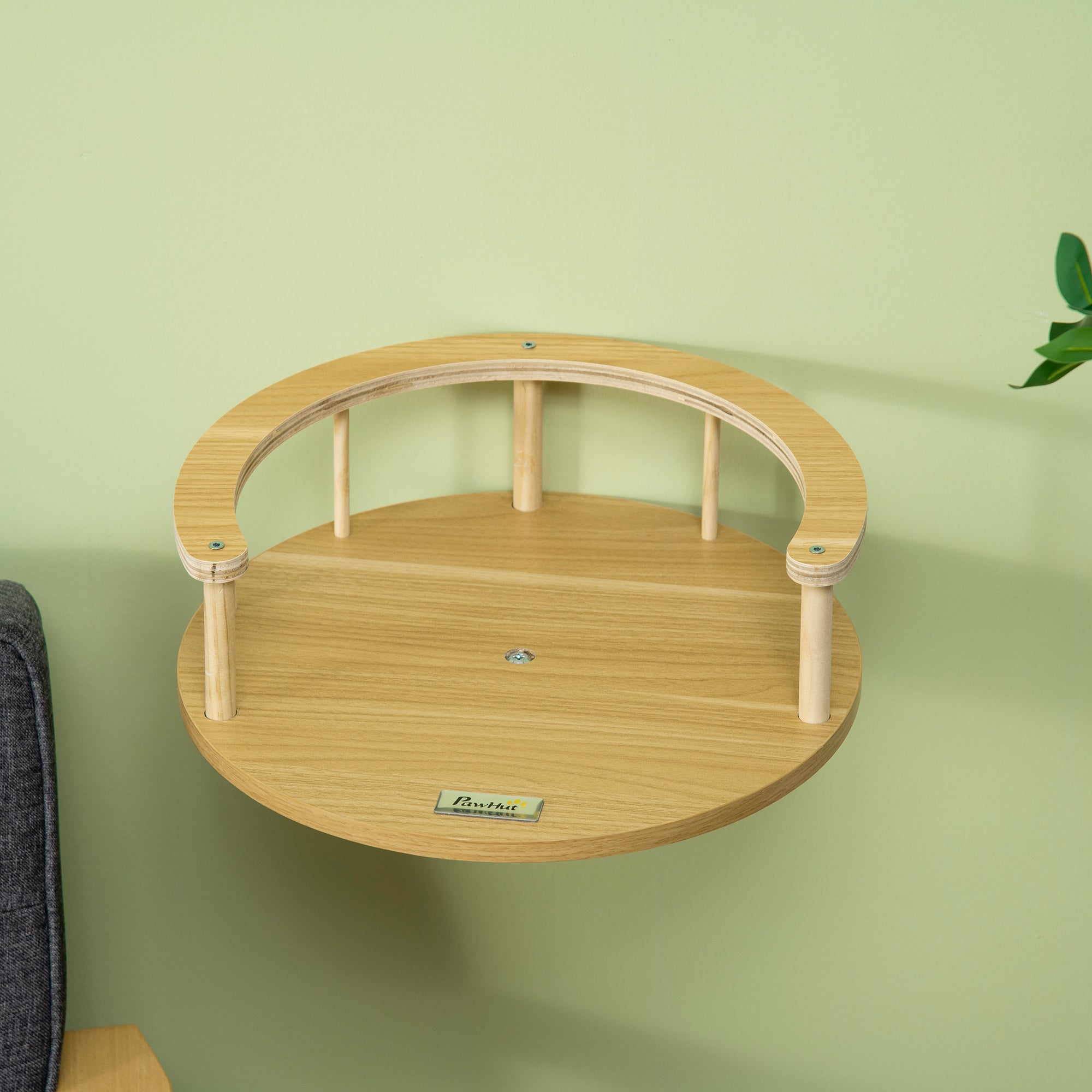 PawHut Wall-Mounted Cat Shelf with Cushion, Guardrails, 34 x 34 x 10.5cm 