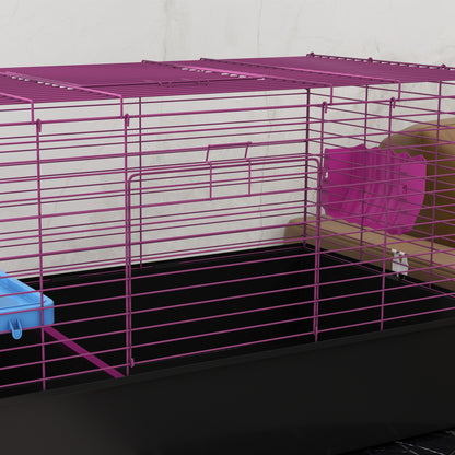 PawHut Chinchillas Small Rabbit Guinea Pig Small Animal Cage, Pet Playhouse, with Platform, Ramp, 99 x 52 x 53cm, Black 