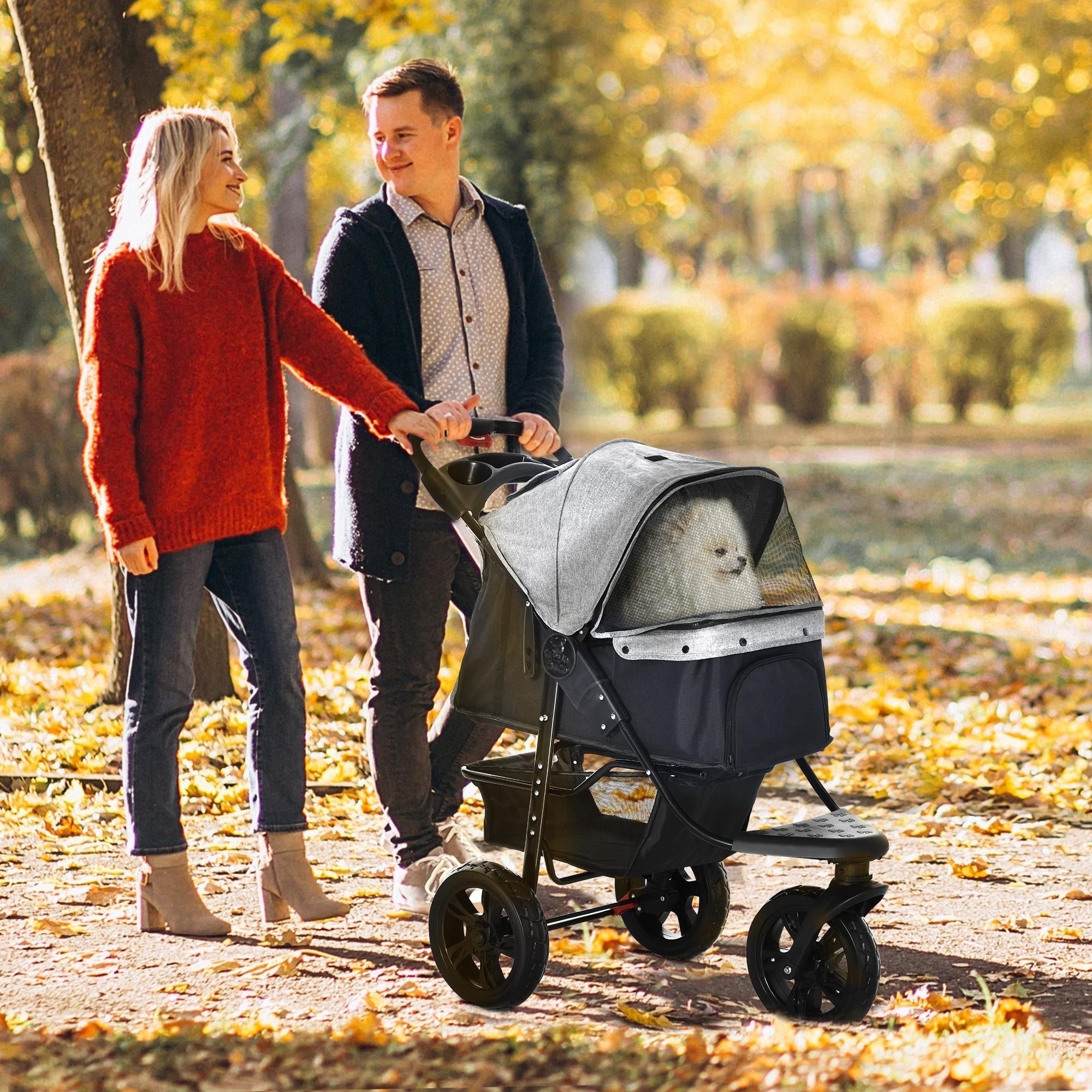 PawHut Dog Pram Dog Stroller Pet Stroller, 3 Wheels Dog Pushchair with Brake, for Small Miniature Dogs, Cats, Red 