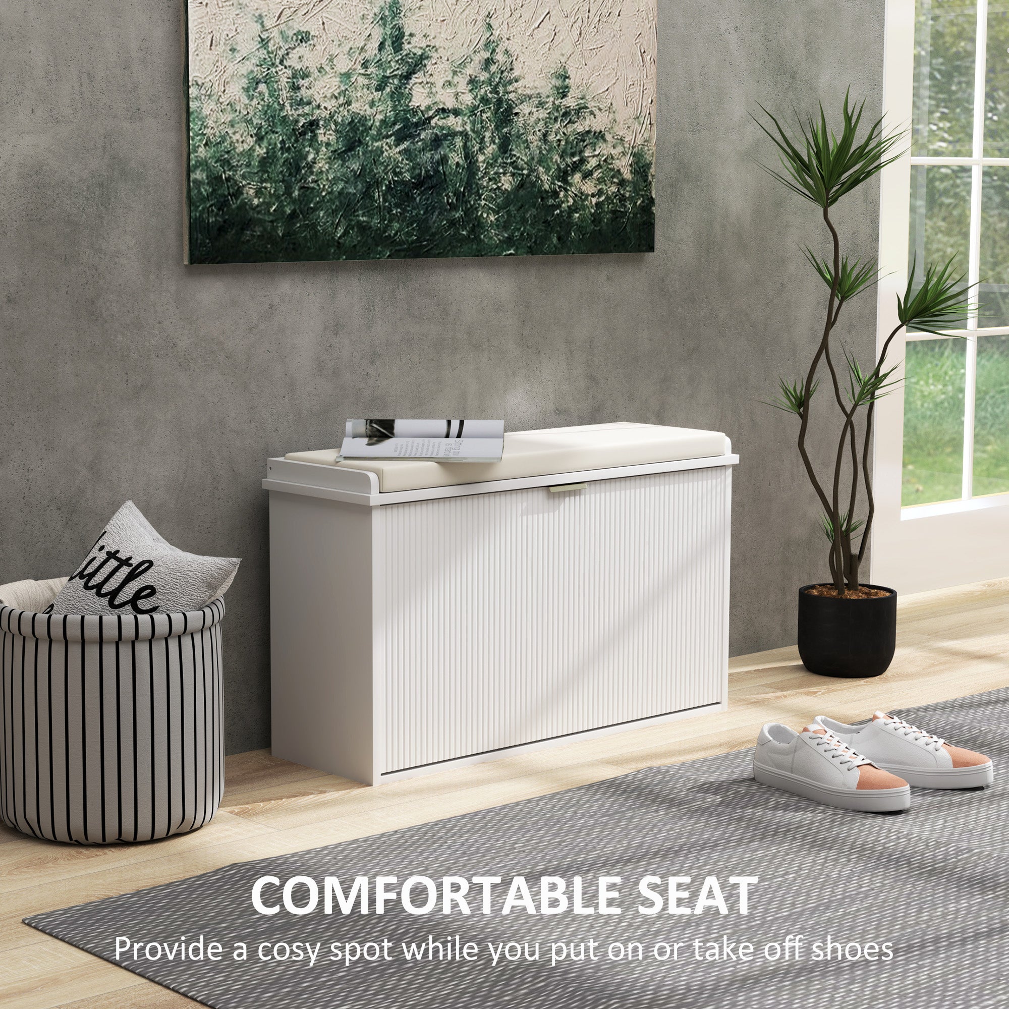 HOMCOM Elegant Eight Shoe Bench, with Top Seat - White 