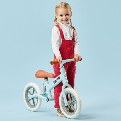 HOMCOM 12" Kids Balance Bike No Pedal Bicycle EVA Tire Adjustable Seat Toddler Training Bike W/ Shock Absorber 2 - 5 Years Gift for Boys Girls Blue 