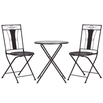 Outsunny 3-Piece Patio Bistro Set, Mosaic Table and 2 Armless Chairs with Foldable Design, Metal Frame for Garden, Poolside, Coffee 