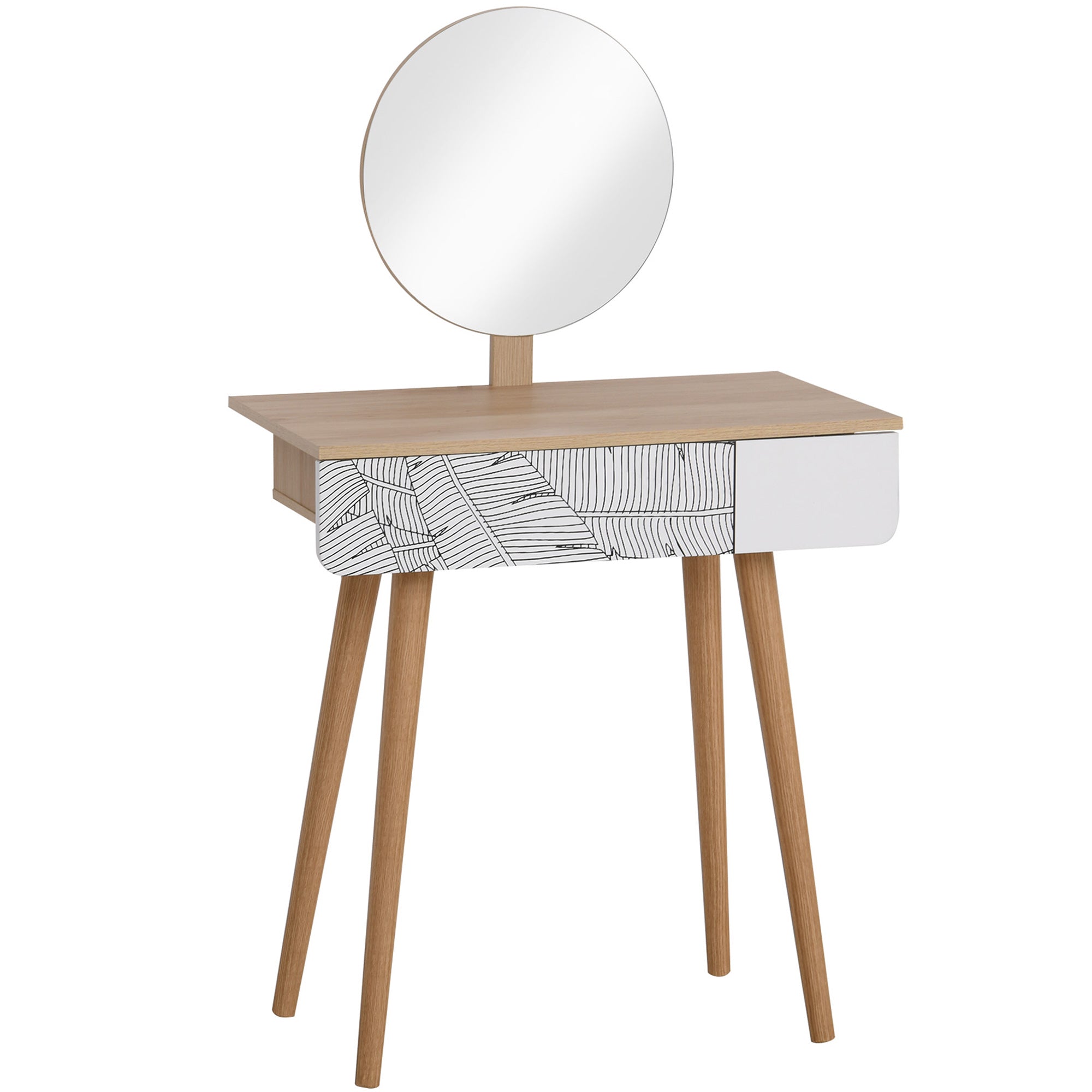 HOMCOM Dressing Table with Drawer and Mirror height adjustable Wooden Oak Color  Bedroom Dressing Room Elegant and Durable 