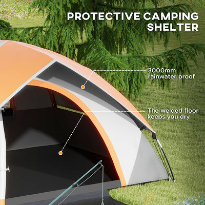 Outsunny Two Man Single Room Dome Tent, with Accessories - Orange/Grey 