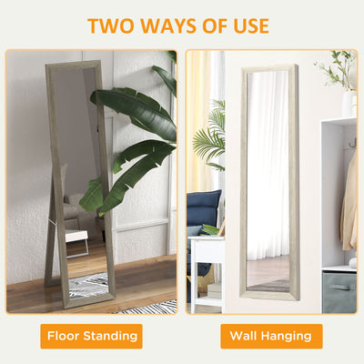 HOMCOM Rustic Full Length Mirror, Hanging and Freestanding Floor Mirror, Farmhouse Decorative Wall Mirror, for Living Room, Bedroom, 157 cm, Grey 
