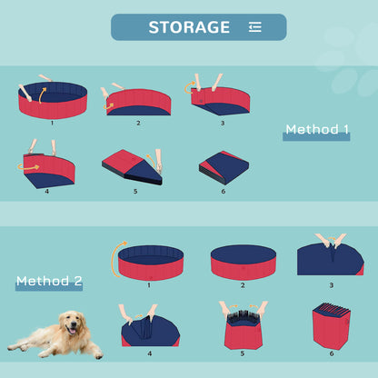 PawHut Foldable Dog Paddling Pool Pet Cat Swimming Pool Indoor/ Outdoor Collapsible Summer Bathing Tub Shower Tub Puppy Washer, Φ 100 x 30H cm, Red 