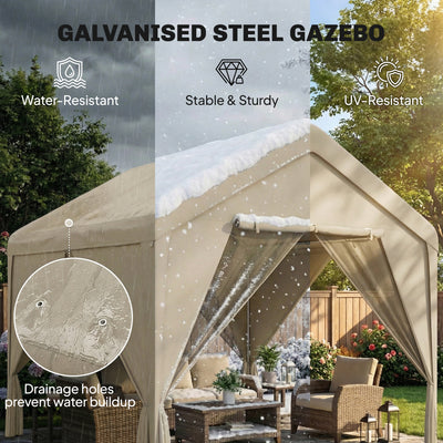Outsunny 3 x 3 m Patio Gazebo with Netting & Curtains, Outdoor Canopy Shelter with Galvanised Steel Frame, Khaki 