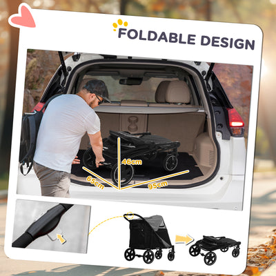 PawHut Foldable Pet Stroller, with Universal Wheels, Shock Absorber, for Medium and Large Dogs - Black 