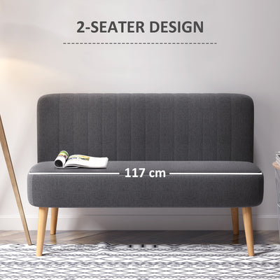 HOMCOM Modern Double Seat Sofa Loveseat Couch 2 Seater Compact Sofa Padded Linen Wood Leg Dark Grey 