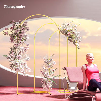 Outsunny Wedding Arch Frame Set, 2.2, 2, 1.8 m Metal Arch Backdrop Stand Set of 3, Balloon Arch Stand Set for Birthday Party, Bridal Shower, Graduation, Ceremony, Banquet Decorations, Gold Tone 