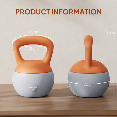 SPORTNOW 12KG Soft Kettlebell, Kettlebell with Non-Slip Handle for Home Gym, Weight Lifting, Strength Training, Orange/Grey 