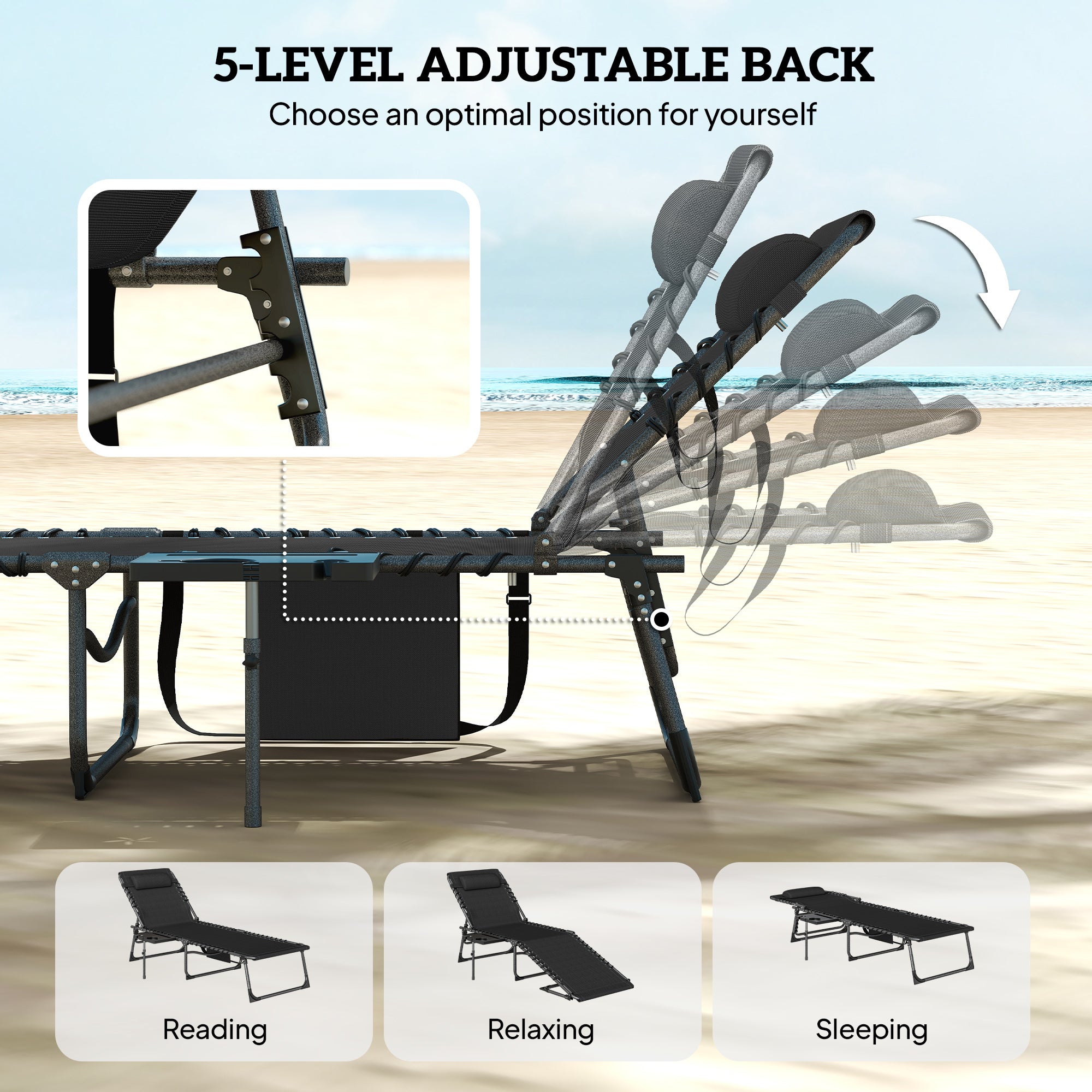 Outsunny Five-Position Reclining Sun Loungers Set of 2 - Black 