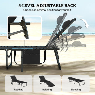 Outsunny Five-Position Reclining Sun Loungers Set of 2 - Black 
