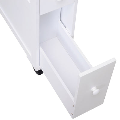 HOMCOM 72x16cm Narrow Bathroom Storage Unit w/ 2 Drawers Open Top 4 Wheels Slimline Modern Rolling Home Organisation 