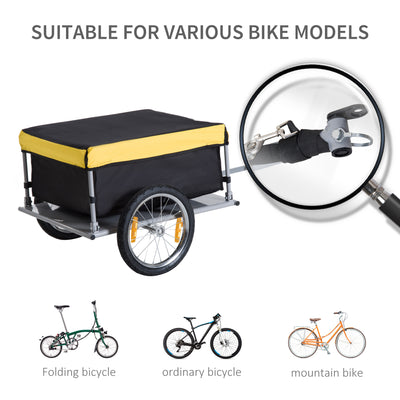 HOMCOM Bicycle Cargo Trailer, Two-Wheel Bicycle Large Cargo Wagon Trailer Oxford Fabric, Folding Storage, & Removable Cover, Yellow 