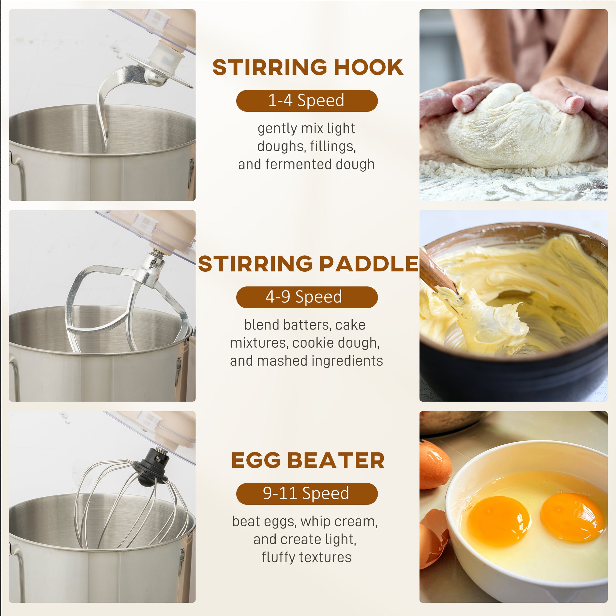 HOMCOM Stand Mixer, 6L 1400W Tilt-Head Food Mixer with 11 Speeds, Pulse & Fermentation Function, LED Display, Cream 