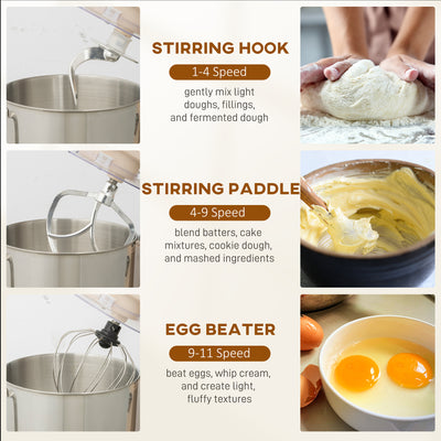 HOMCOM Stand Mixer, 6L 1400W Tilt-Head Food Mixer with 11 Speeds, Pulse & Fermentation Function, LED Display, Cream 