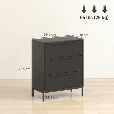 HOMCOM Chest of Drawers, Dresser with 3 Fabric Drawers and Aluminium Handles - Black 