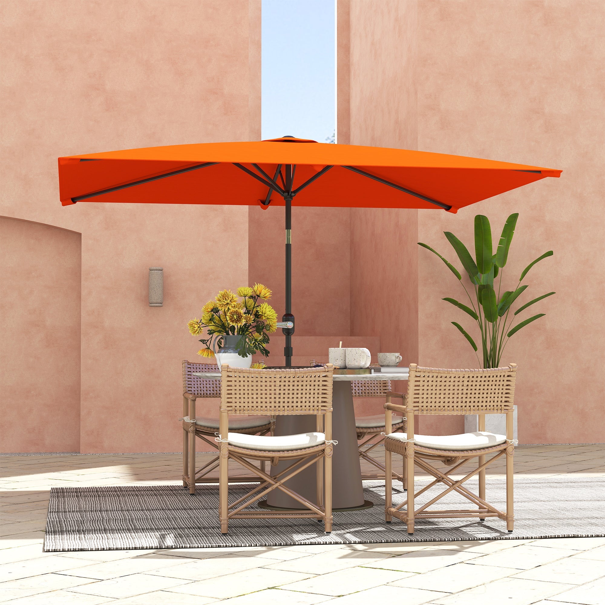 Outsunny 3x2m Patio Parasol Garden Umbrellas Canopy with Aluminium Tilt Crank Rectangular Sun Shade Steel, Orange 