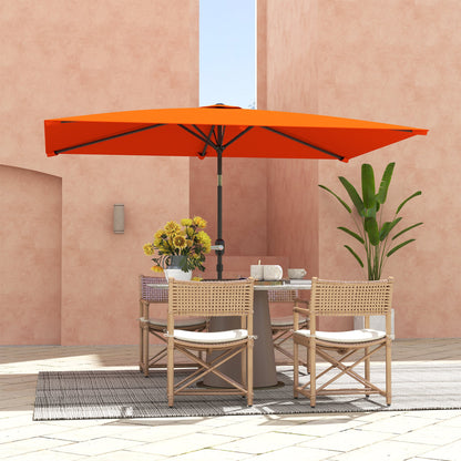 Outsunny 3x2m Patio Parasol Garden Umbrellas Canopy with Aluminium Tilt Crank Rectangular Sun Shade Steel, Orange 