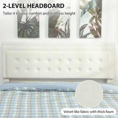 HOMCOM King Size Ottoman Bed Frame, with Front Drawer - Cream 