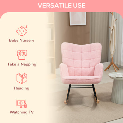 HOMCOM Soft Fleecey Rocking Wingback Chair - Pink 