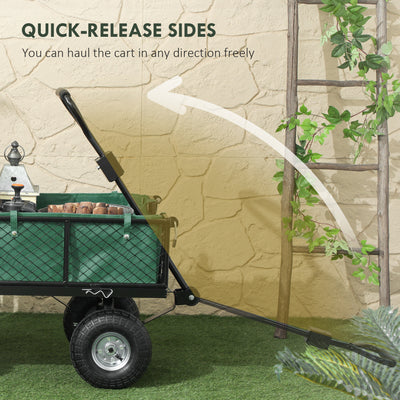 Outsunny 114L Steel Frame Garden Cart Trolley - Green 