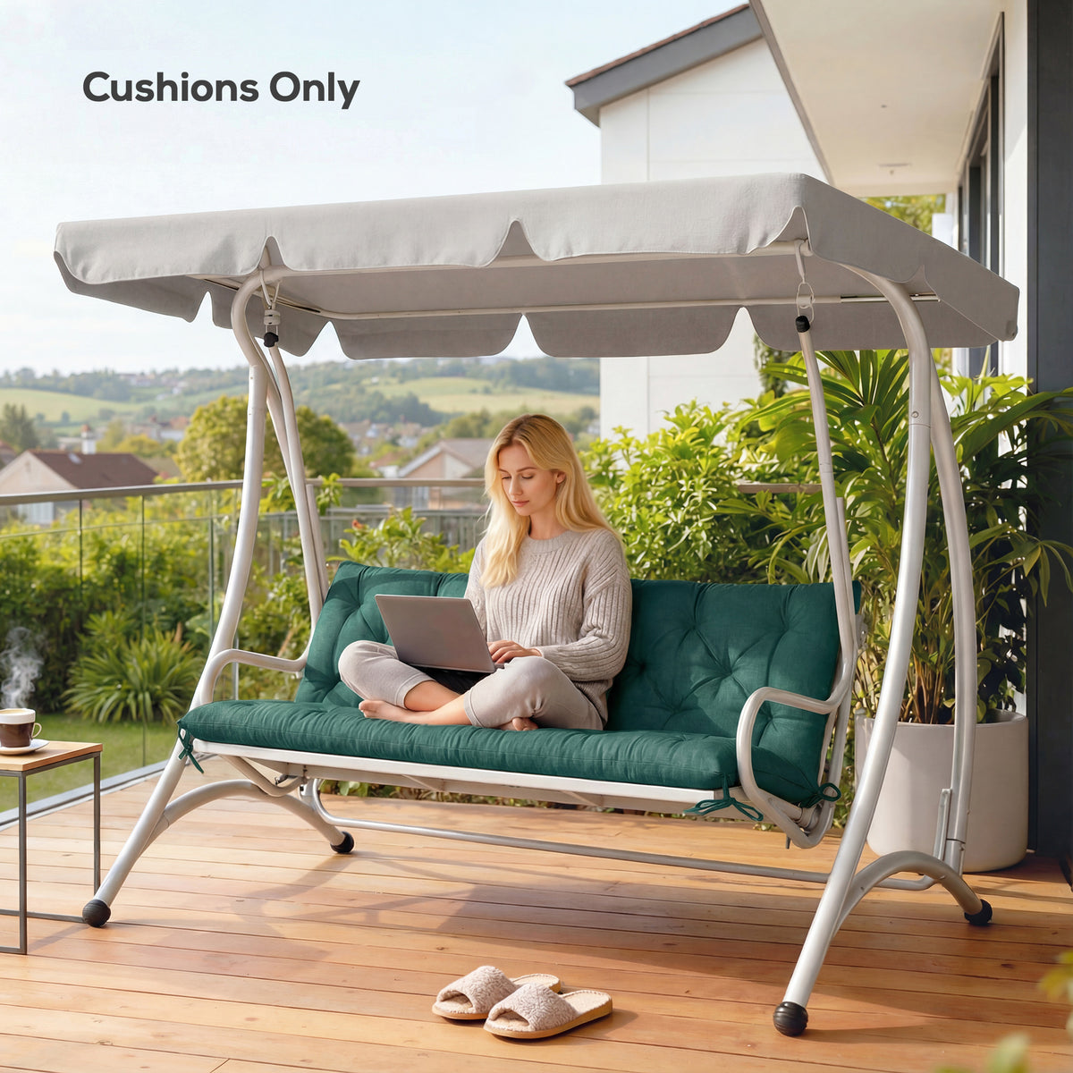 Outsunny 3 Seater Bench Cushion, Garden Chair Cushion with Back and Ties for Indoor and Outdoor Use, 98 x 150 cm, Green 