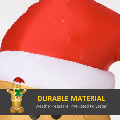 HOMCOM 6ft Christmas Inflatable Gingerbread Man & Santa Hat Safe Outdoor Decoration w/ LED Lights Accessories 