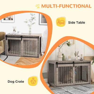 PawHut 118cm Dog Crate Furniture with Removable Cushion for Extra Large Dogs - Walnut Brown 