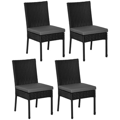 Outsunny Set of Four Armless Rattan Garden Chairs - Black 