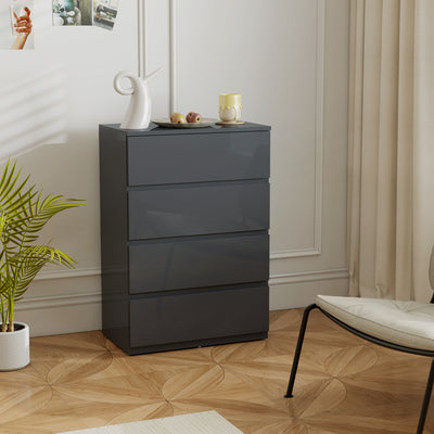 HOMCOM High Gloss Chest of Drawers, 4-Drawer Storage Cabinets, Modern Dresser for Bedroom, Grey 