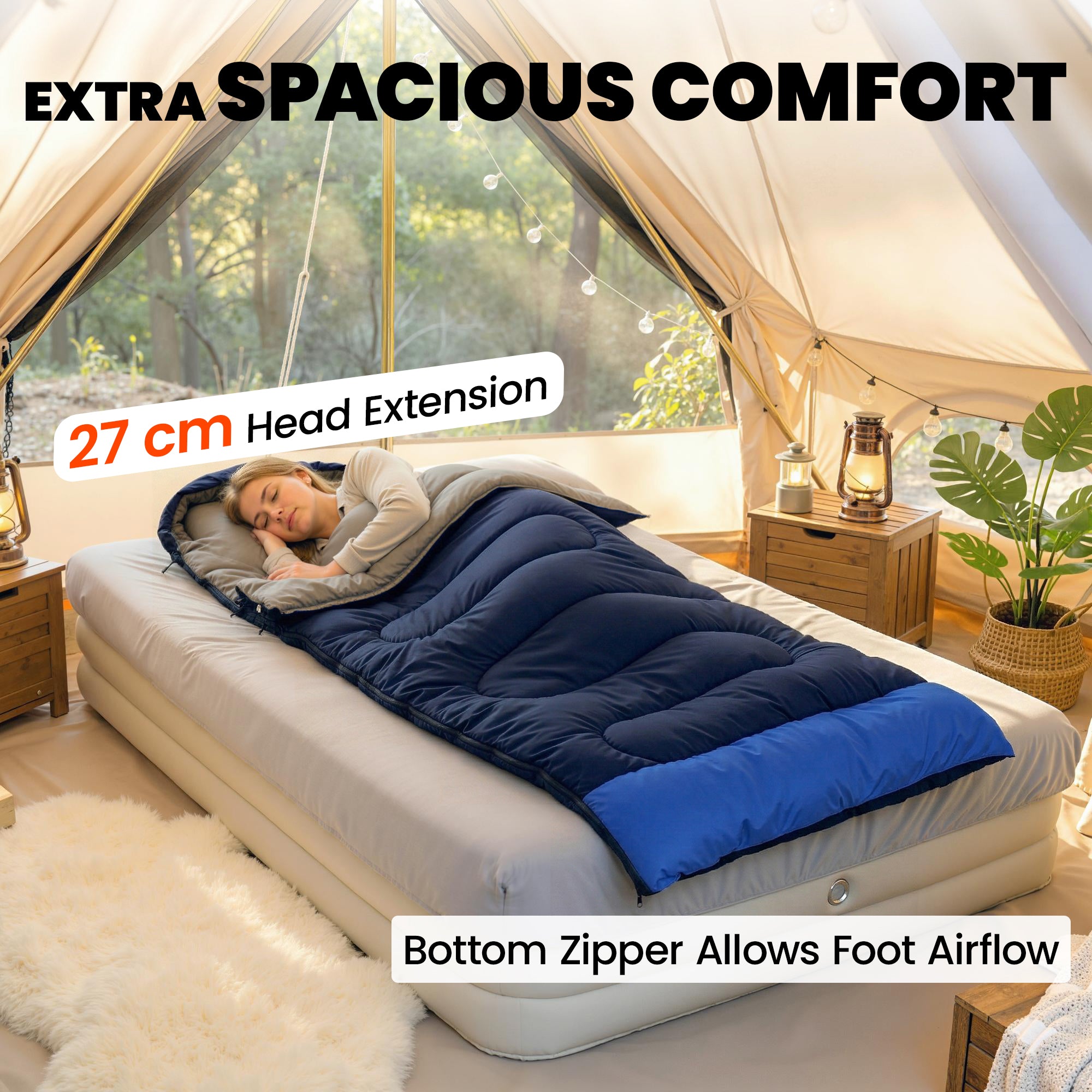 Outsunny Sleeping Bag for Adults, Lightweight & Compact Sleeping Bag, 3 Seasons, Navy Blue 
