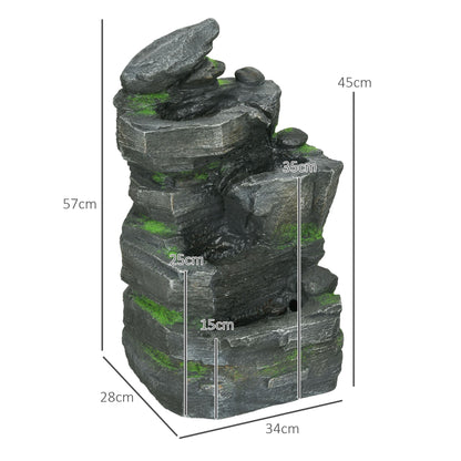 Outsunny Garden Water Feature with LED Lights - Dark Grey 