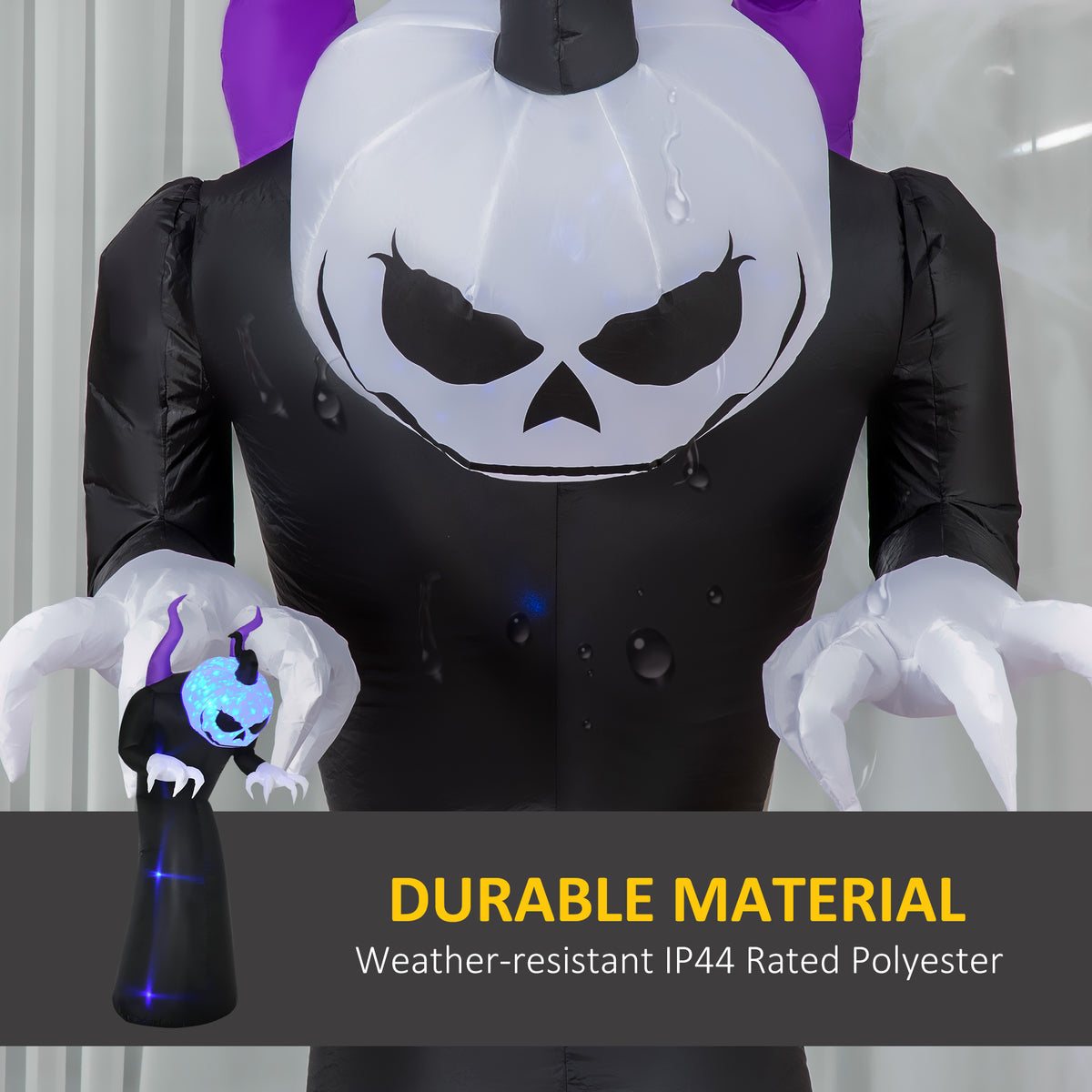 Outsunny 7ft Inflatable Halloween Ghost with Horns, Blow-Up Outdoor LED Display with Flame Effect for Garden, Lawn, Party, Holiday 
