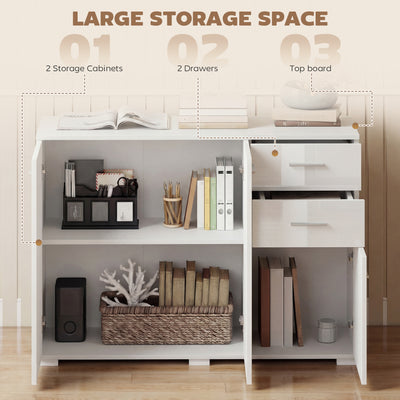 HOMCOM Sideboard, Modern Storage Cabinet with 2 Drawers, 3 Doors and Adjustable Shelves, High Gloss White 