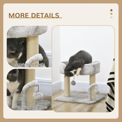 PawHut 42cm Indoor Cat Tree, with Toy Balls, Sisal Scratching Post - Light Grey 