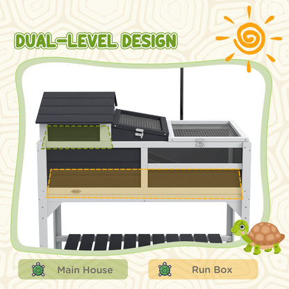 PawHut Wooden Tortoise Enclosure, Tortoise Tank w/ Adjustable Lamp Holder, Openable Lid, Removable Main House - Grey 