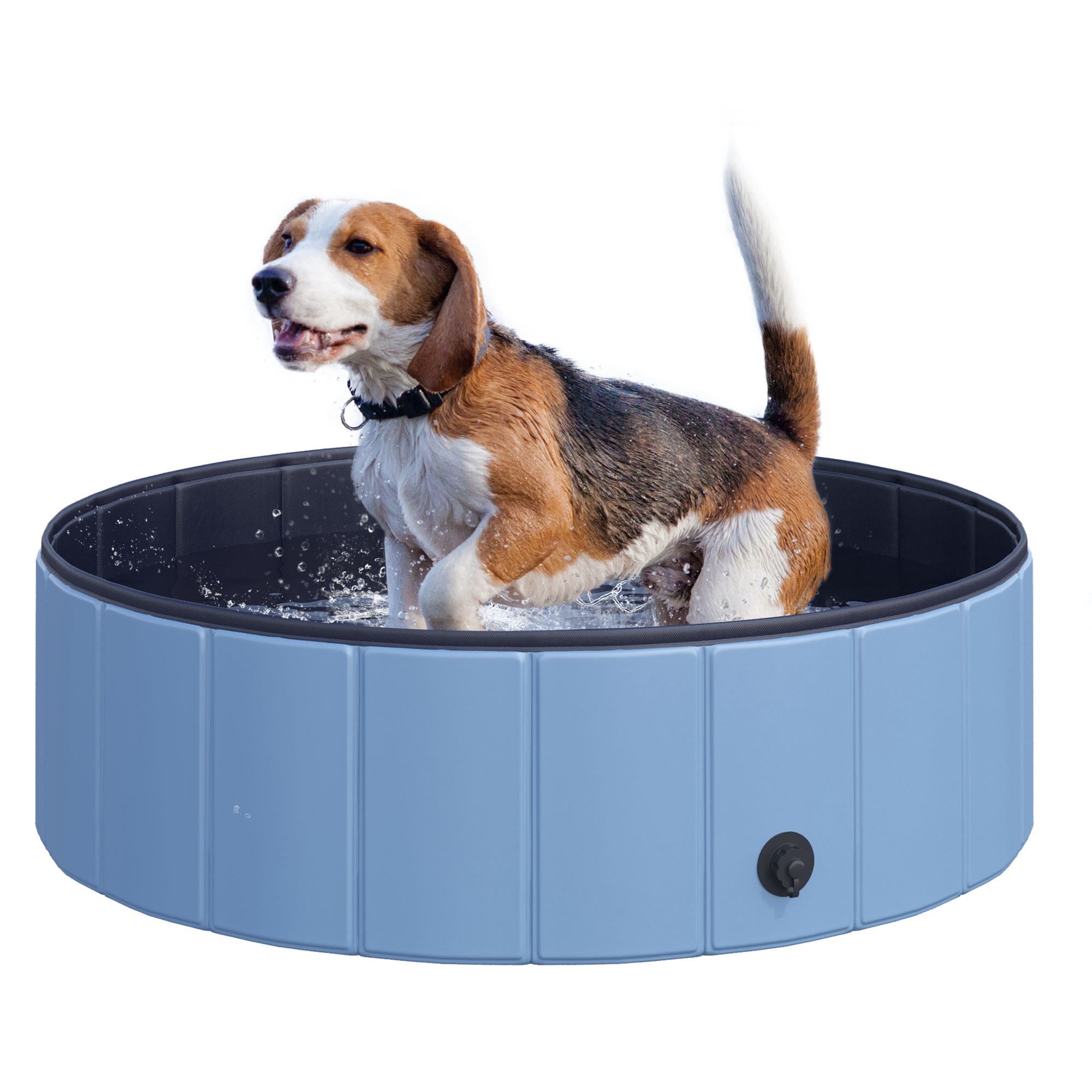 PawHut Foldable Dog Paddling Pool Pet Cat Swimming Pool Indoor/Outdoor Collapsible Summer Bathing Tub Shower Tub Puppy Washer (Φ100 x 30H cm, Blue) 