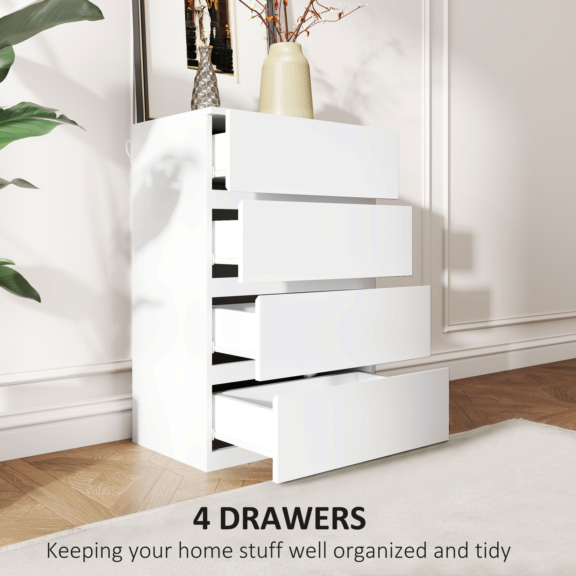 HOMCOM Chest of Drawers, 4-Drawer Storage Cabinets, Modern Dresser, Storage Drawer Unit for Bedroom 