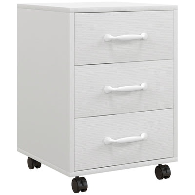 HOMCOM 3 Drawer File Cabinet, Mobile Filing Cabinet on Wheels for Home Office, Study, White 
