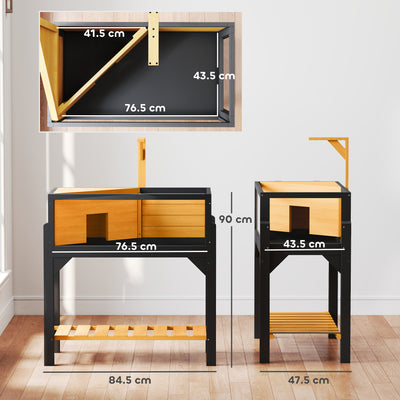 PawHut Wooden Tortoise House with Storage Shelf, Clear Observation Windows, Lamp Holder, Openable Top, Built-in Tray, Yellow 