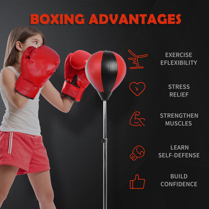 HOMCOM Training Boxing Punch Ball Set 125-145H x Φ43cm with Gloves Air Pump, 4-Position Adjustable Height Freestanding Boxing Speed Ball for Teenagers Exercise Training 