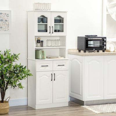 HOMCOM Kitchen Cupboard, Freestanding Storage Cabinet with 2 Adjustable Shelves, 2 Drawers and Open Counter for Living Room, Dining Room, 168cm, White 