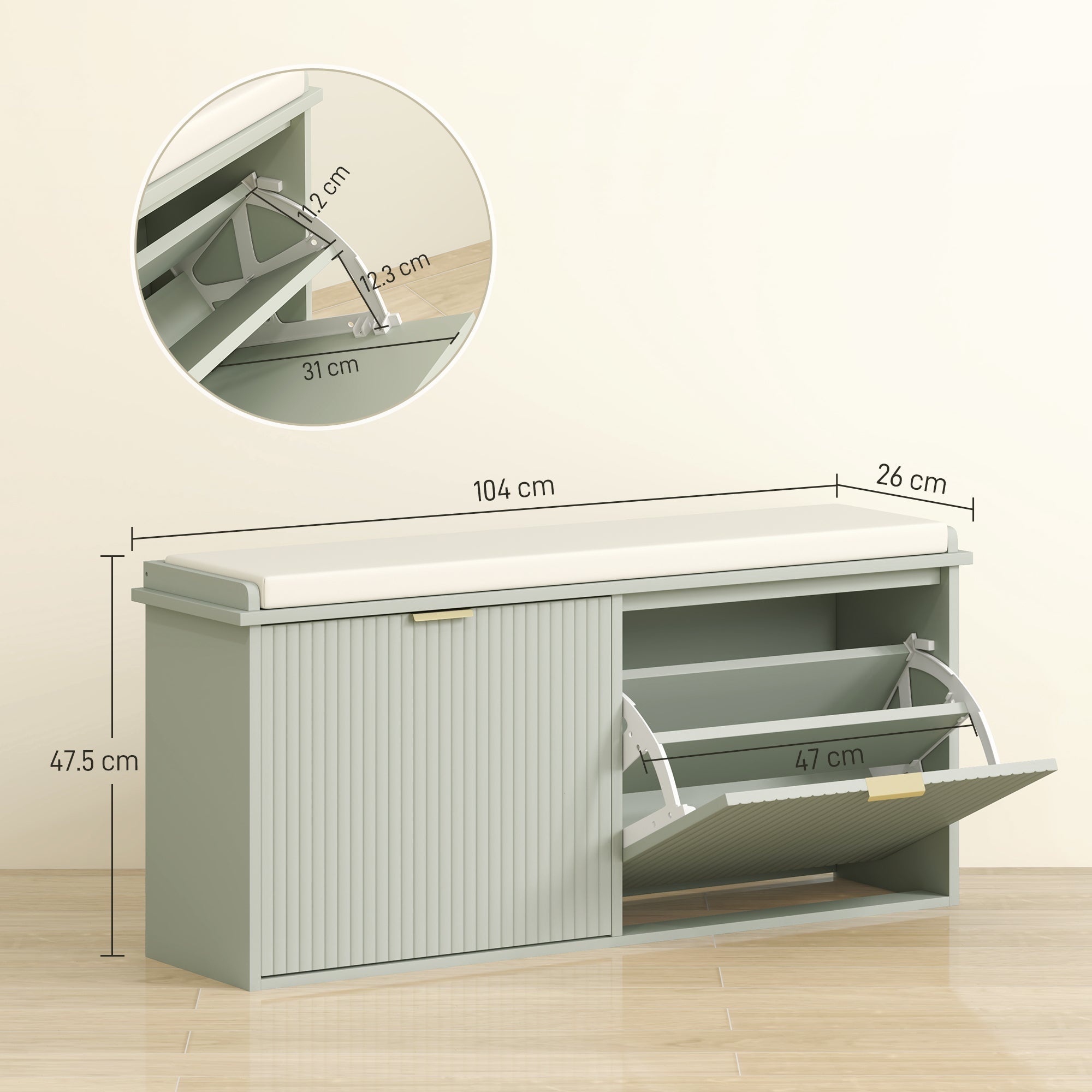 HOMCOM Elegant Ten Shoe Bench, with Top Seat - Green 